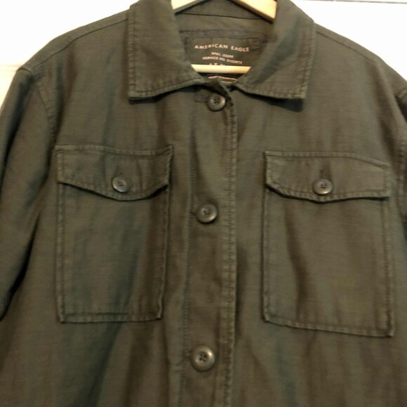 AMERICAN EAGLE OUTFITTERS Boyfriend Military Shacket Fatigue Olive S - Picture 6 of 9